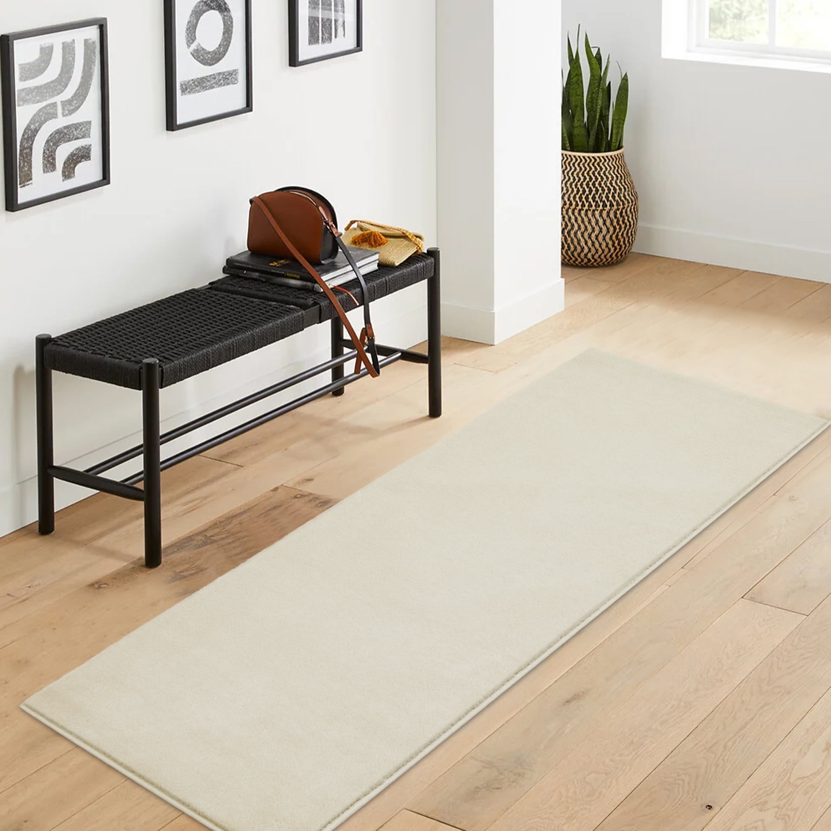 Memoryfield 2'x6' Fluffy Runner Rugs, Ultra Soft Area Rug, Non Slip Carpet for Hallway Kitchen Entryway, Off-White