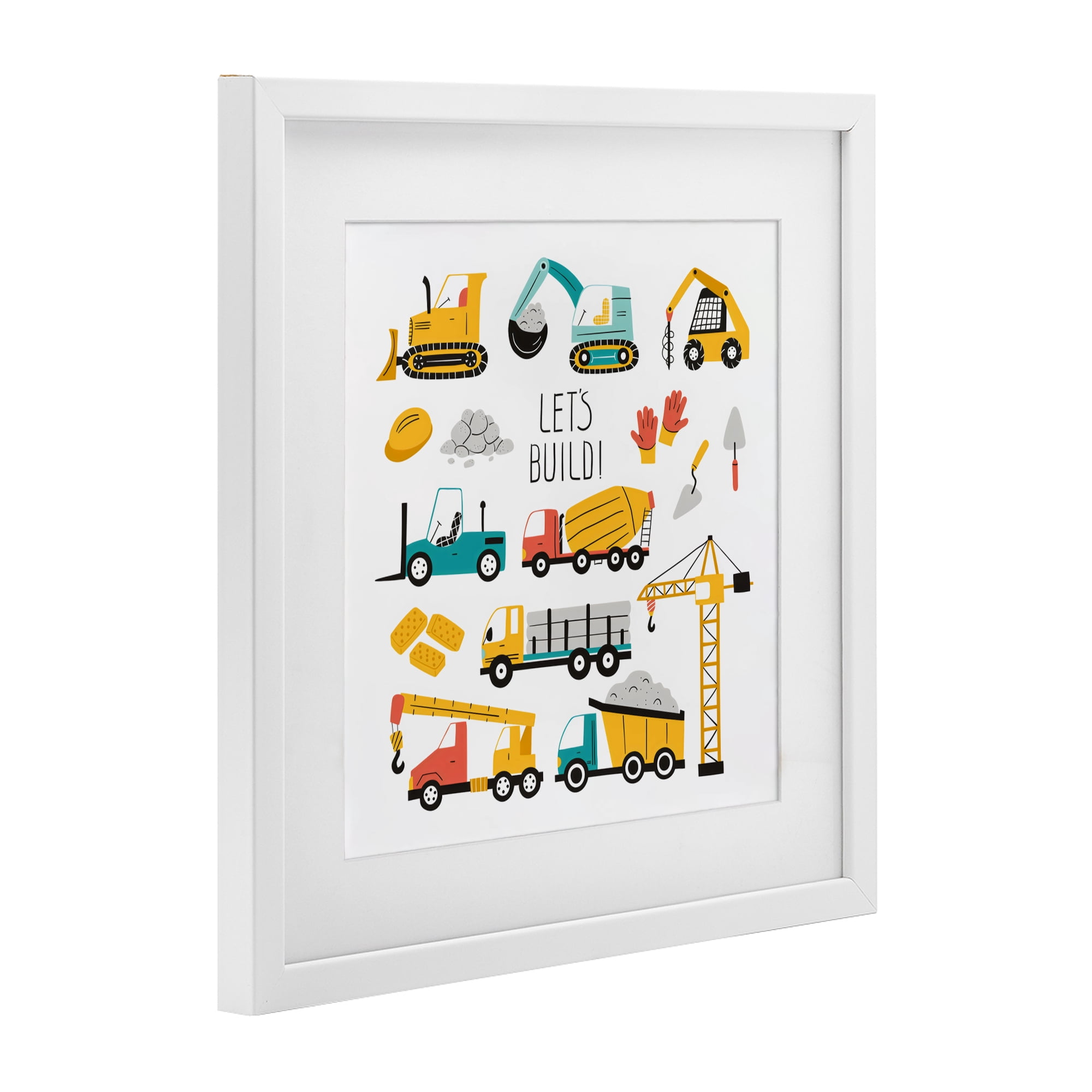 Stupell Industries Let's Build Various Construction Trucks White Framed Print Under Glass, design by Creative Studio