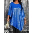thumbnail image 4 of Women'S 2025 Plus Size Loose Round Neck Nine-Point Sleeve Irregular Hem Tops Dark Blue XXXL, 4 of 6