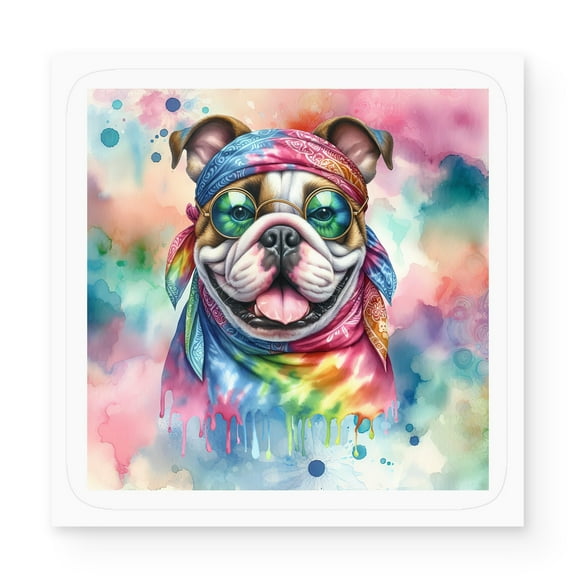Hippie Bulldog Portrait Watercolor Tie-Dye Vintage Styles Vinyl Sticker Dog Lover Gifts Idea Waterproof Decal Art Decor - 00014