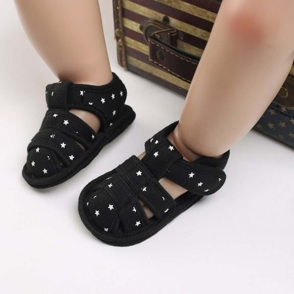 Tao Tao Boys Girls Summer Sandals Closed-Toe Anti-Slip Premium Rubber Sole Toddler First Walkers Shoes Black 6-9Months