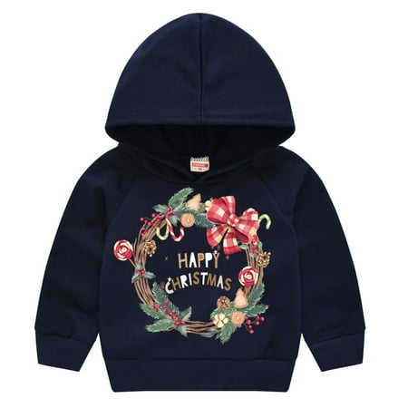 

LYMAYTER Kids Boys Girls Casual Hoodie Top Spring Fall Print Long Sleeve Pullover Shirt Toddler Christmas Holiday Hooded Shirt for 2-7 Years