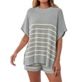 thumbnail image 4 of 2 Pcs Women Striped Outfits Oversized Batwing Short Sleeve Tops High Waisted Shorts Summer Knit Lounge Short Sets, 4 of 6