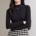 thumbnail image 3 of Camisas de manga larga con cuello alto para mujer, moda de otoño, capas básicas, ajustadas, ropa interior térmica suave, color negro, 3 of 7