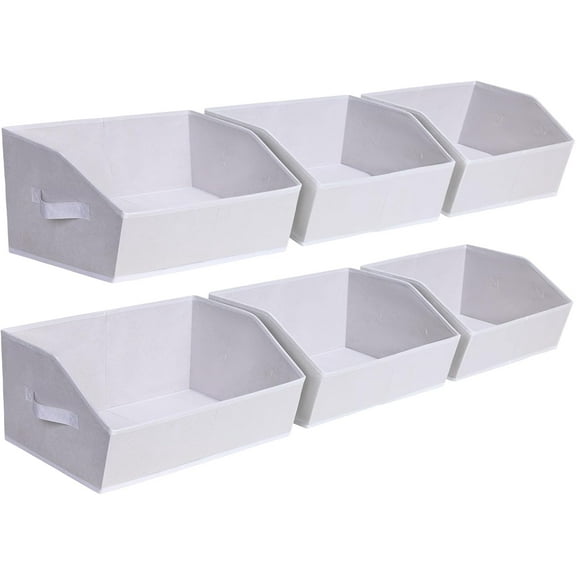 Closet Organizers Bins 6 Packs - Large Closet Shelf Organizer with Handles, Fabric Trapezoid Storage Bins, Collapsible Storage Cubes for Clothes, Towels, Light Gray