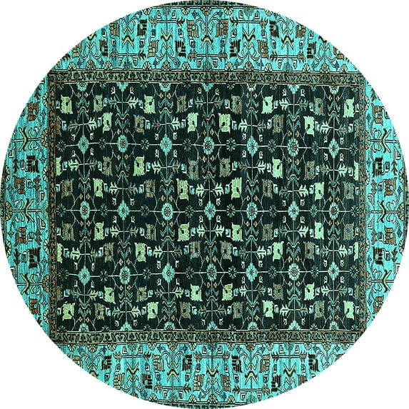 Ahgly Company Indoor Round Oriental Turquoise Blue Industrial Area Rugs, 4' Round
