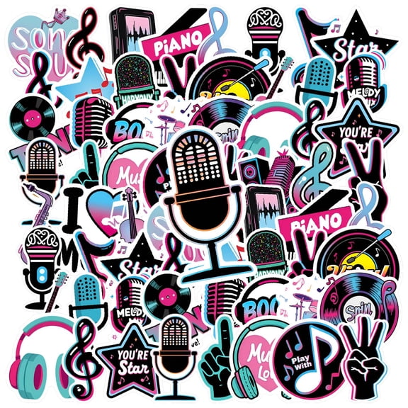 35pcs-50pcs Colorful Stationery Stickers Retro Music Stickers Cool Vinyl Decals for Laptops Phones Suitcase