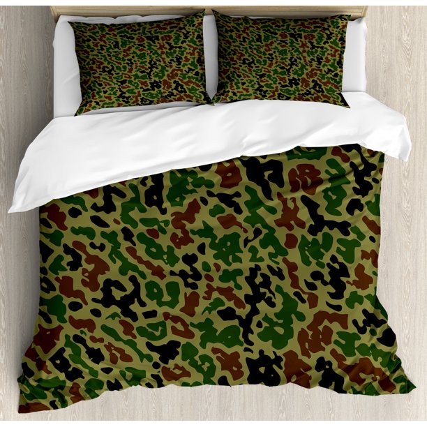Camouflage Duvet Cover Set, Green Camo Pattern Abstract Formless Design