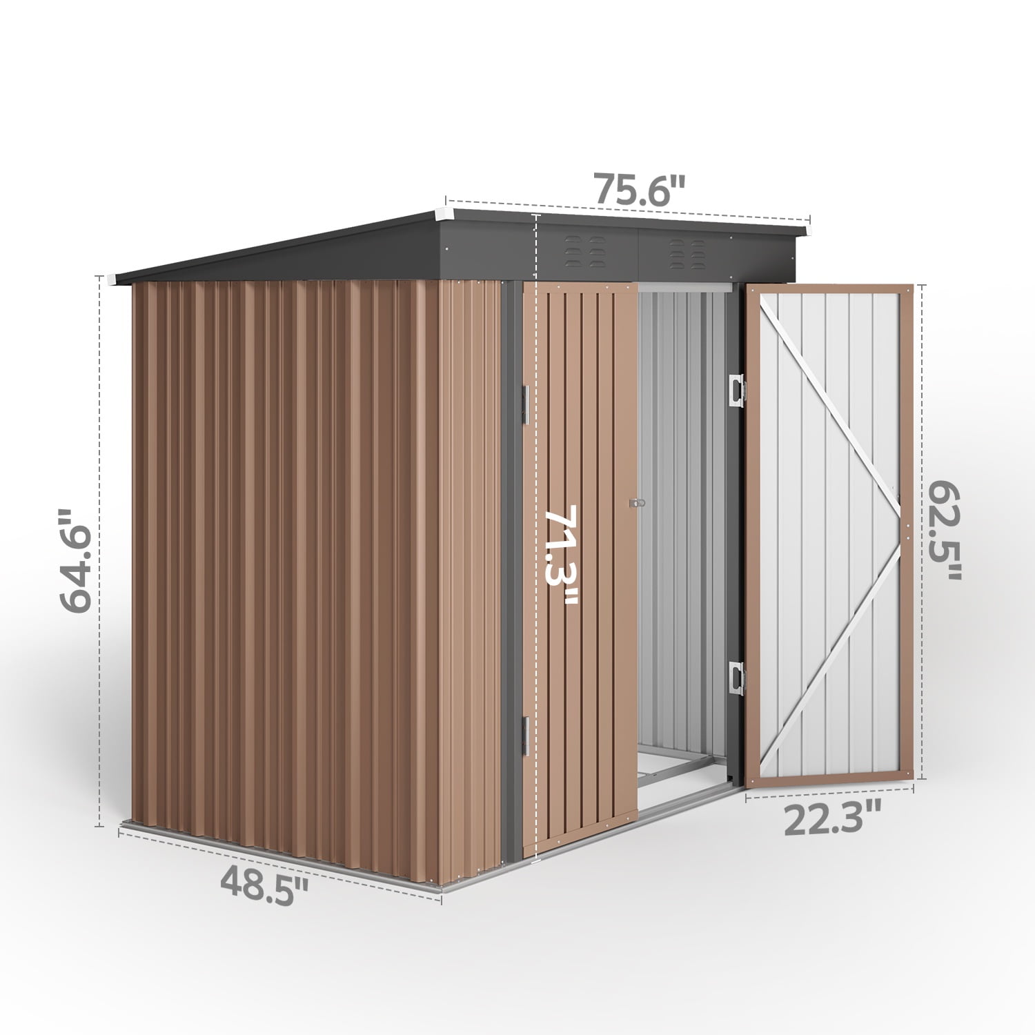 Asofer 6x4 FT Alloy Steel Outdoor Storage Shed, Double Lockable Door Utility Tool Shed, All Weather Metal Garden Shed, Brown