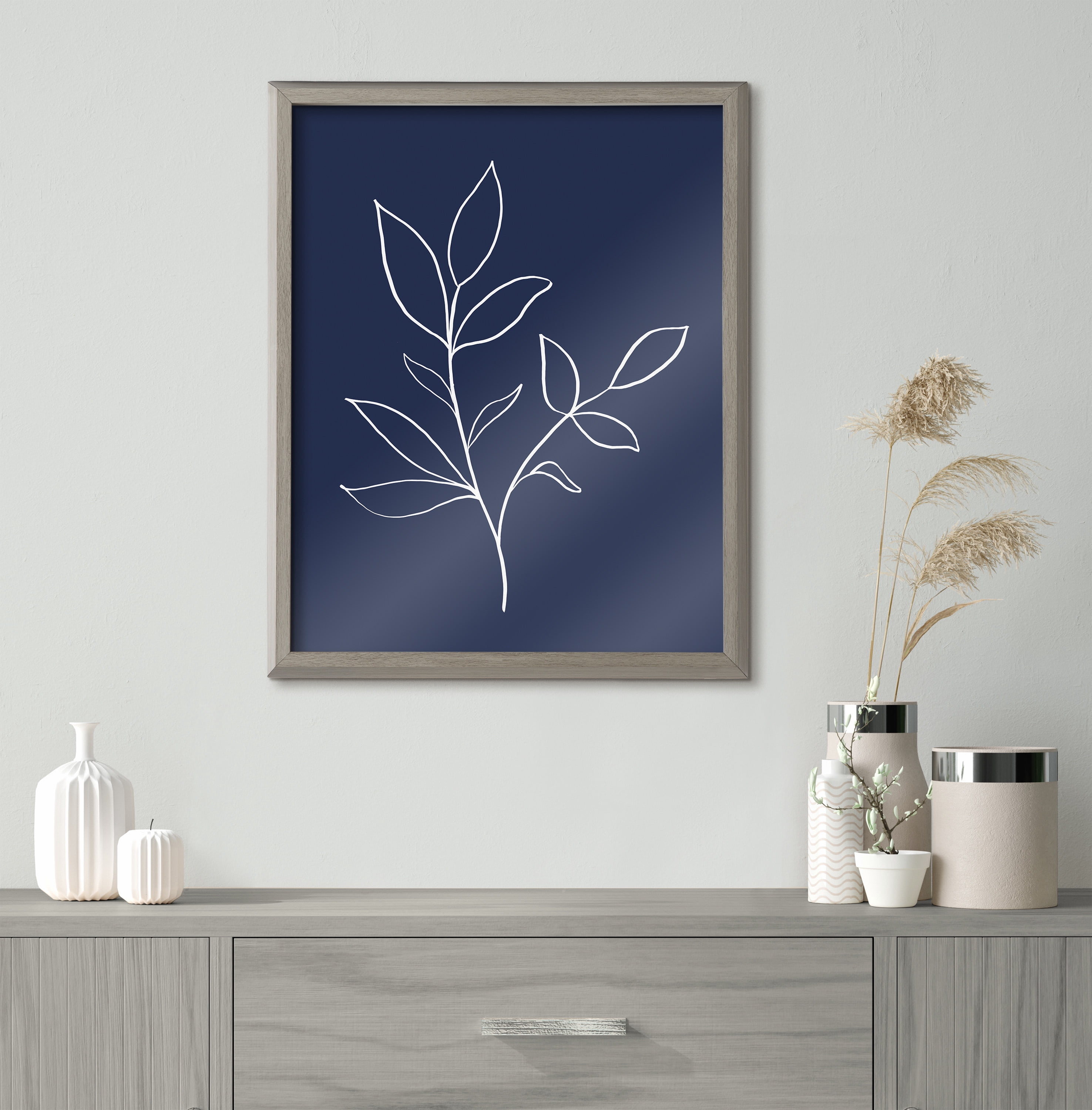 Blake Modern Blue Botanical Line Sketch Print 2 16 in x 20 in Framed Drawing Art Prints, by Kate and Laurel
