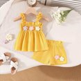 thumbnail image 2 of Toddler Baby Girl Outfits Summer Clothes Set 3D Flower Decor Ruffle Strap Top and Shorts Set Cute Pattern Printed Outfits 6-9 Months, 2 of 6