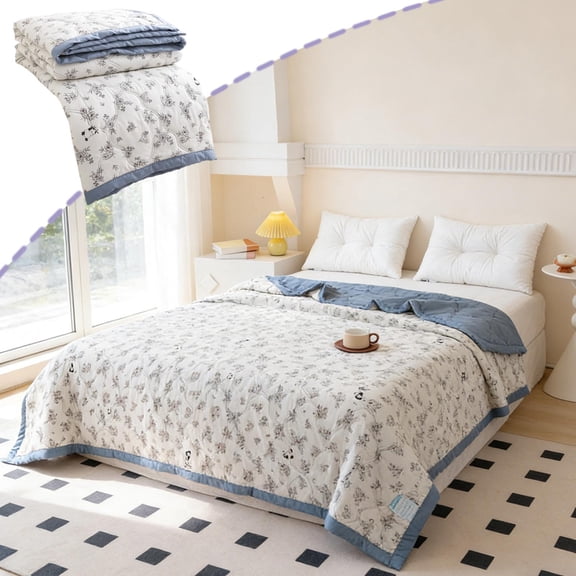 100% Cotton Cooling Blanket for Hot Sleepers, Lightweight Breathable Summer Quilt, Soft Machine Washable Bedding, 150x200cm