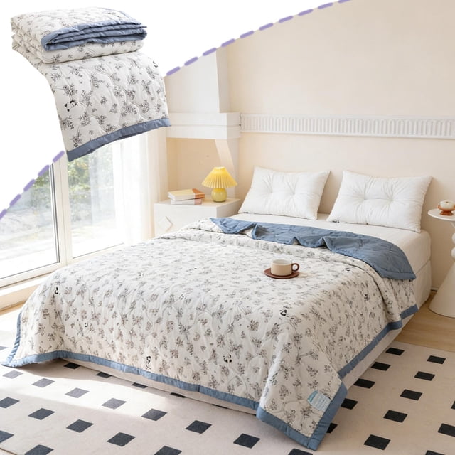 Linnome Washable Printed Summer Quilt Soft Skin Friendly Breathable Air Conditioning Quilt for Home Use 59x78.7 Inch Multicolor#03