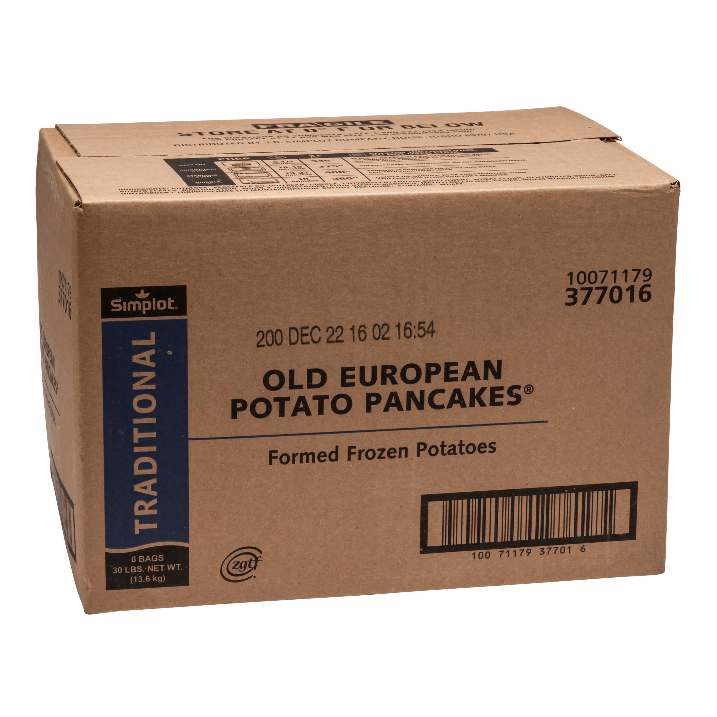 Simplot Old European Potato Pancake, 5 Pound - 6 per case.