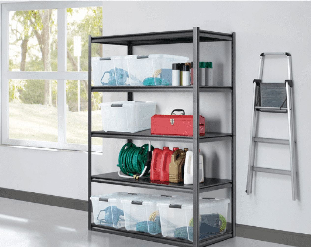 Gorilla 5-Shelf Heavy Duty Z-Beam Steel Shelving Unit, 48"W x 24"D x 72"H, Black