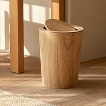 LAMIRO Round Wood Trash Can with Swing Lid,for Bathroom,Kitchen,Office,Bedroom,Natural Willow Wood