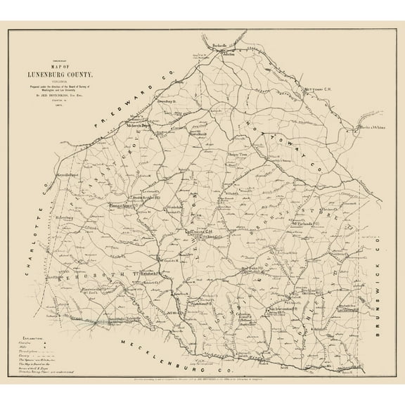 Historic County Map - Lunenburg County Virginia - Hotchkiss 1871 - 25.61 x 23 - Vintage Wall Art