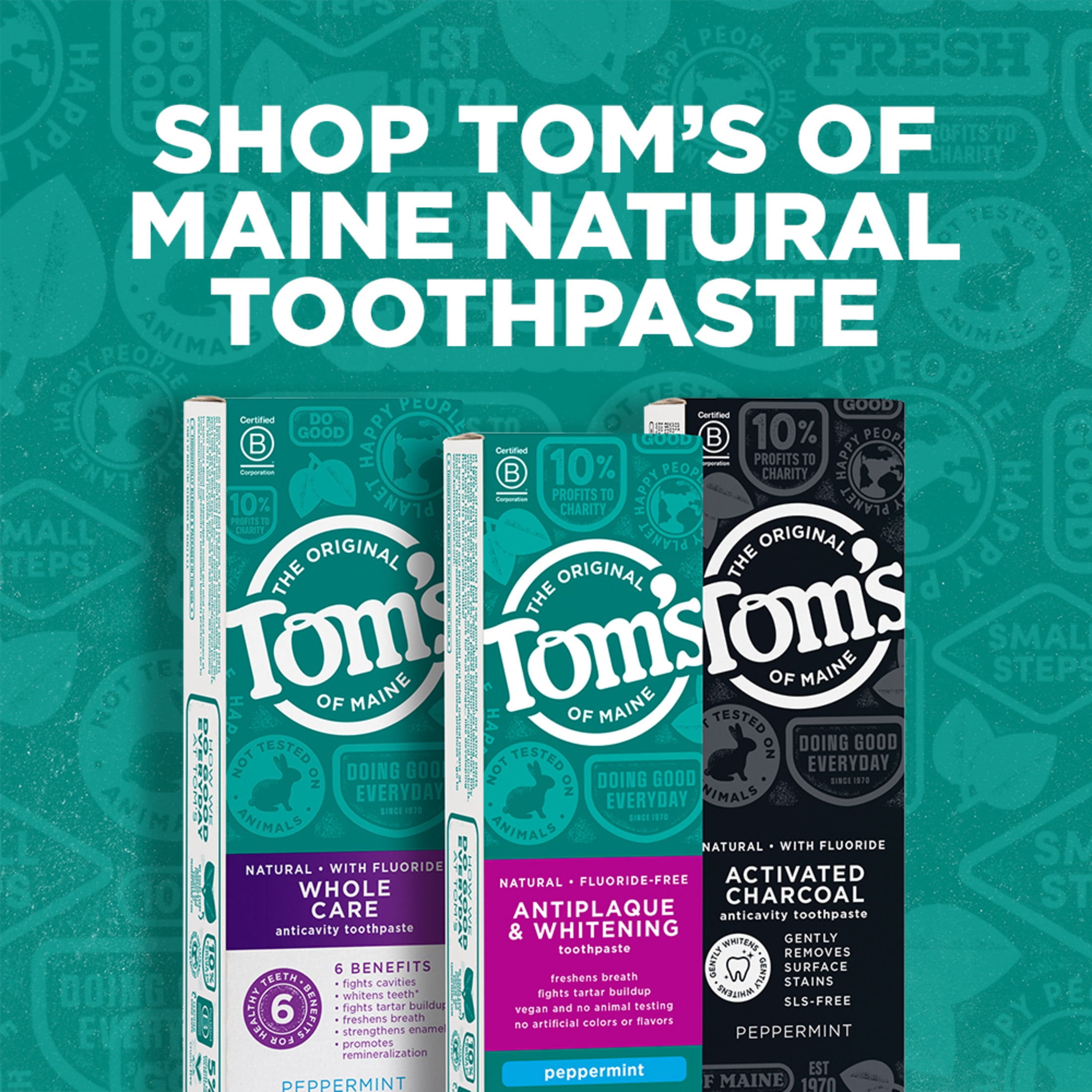 Toms of Maine Fluoride-Free Antiplaque & Whitening Natural Toothpaste, Peppermint, Travel Size, 1 oz.