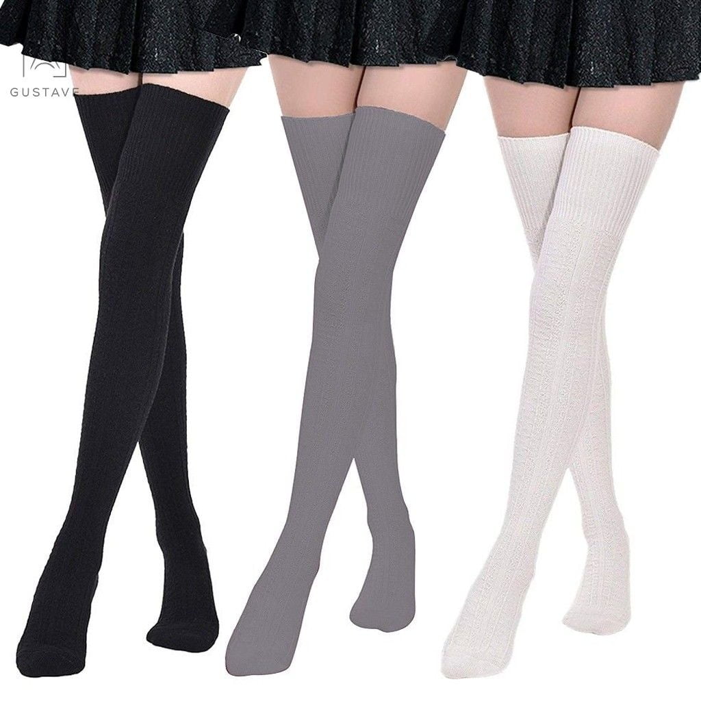 Gustave 3 Pairs Women Thigh High Socks Extra Long Knit Warm Over the ...
