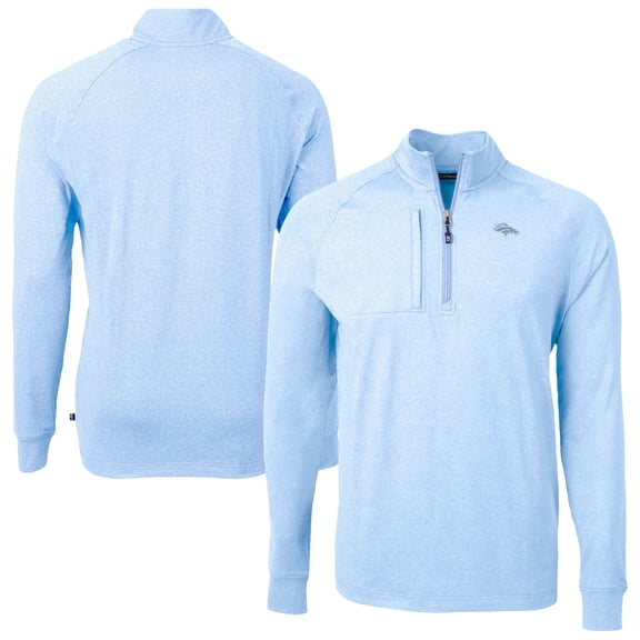Men's Cutter & Buck Powder Blue Denver Broncos Raglan Adapt Eco Knit Heather Quarter-Zip Top