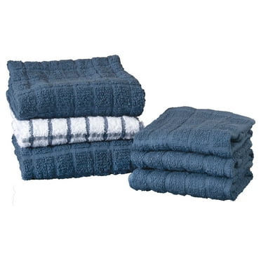 RITZ Terry Kitchen Towel and Dish Cloth, Set of 3 Towels and 3 Dish Cloths, Federal Blue