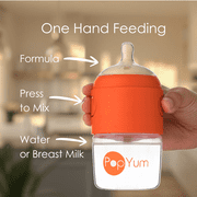 PopYum Orange Formula Making Baby Bottle Starter Set, 4-Pack, 2x 5oz Bottles with #1 Slow Flow Nipples + 2x 9oz Bottles with #2 Medium Flow Nipples mixing, Dispenser