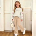 thumbnail image 5 of BXJX Girls Outfit Sets 2 Piece, Crew Neck Long Sleeve Spring Fall Bow Decor Kids Sweatshirts and Flare Pants Sets Khaki Size 5-6 T, 5 of 8