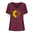 thumbnail image 5 of Women's Sunflower T Shirts Cotton Blend Summer Cute Graphic Short Sleeve Tees V Neck Letter Print Casual Tops (XL, Red), 5 of 5