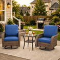 thumbnail image 2 of 3 Piece Patio Swivel Rocker Set, PE Rattan Bistro Set w/ 2 360° Swivel Rocking Chairs and Side Table, Outdoor Conversation Set with Cushions for Patio, Pool, Balcony, Pub, Cafe - Blue, 2 of 9