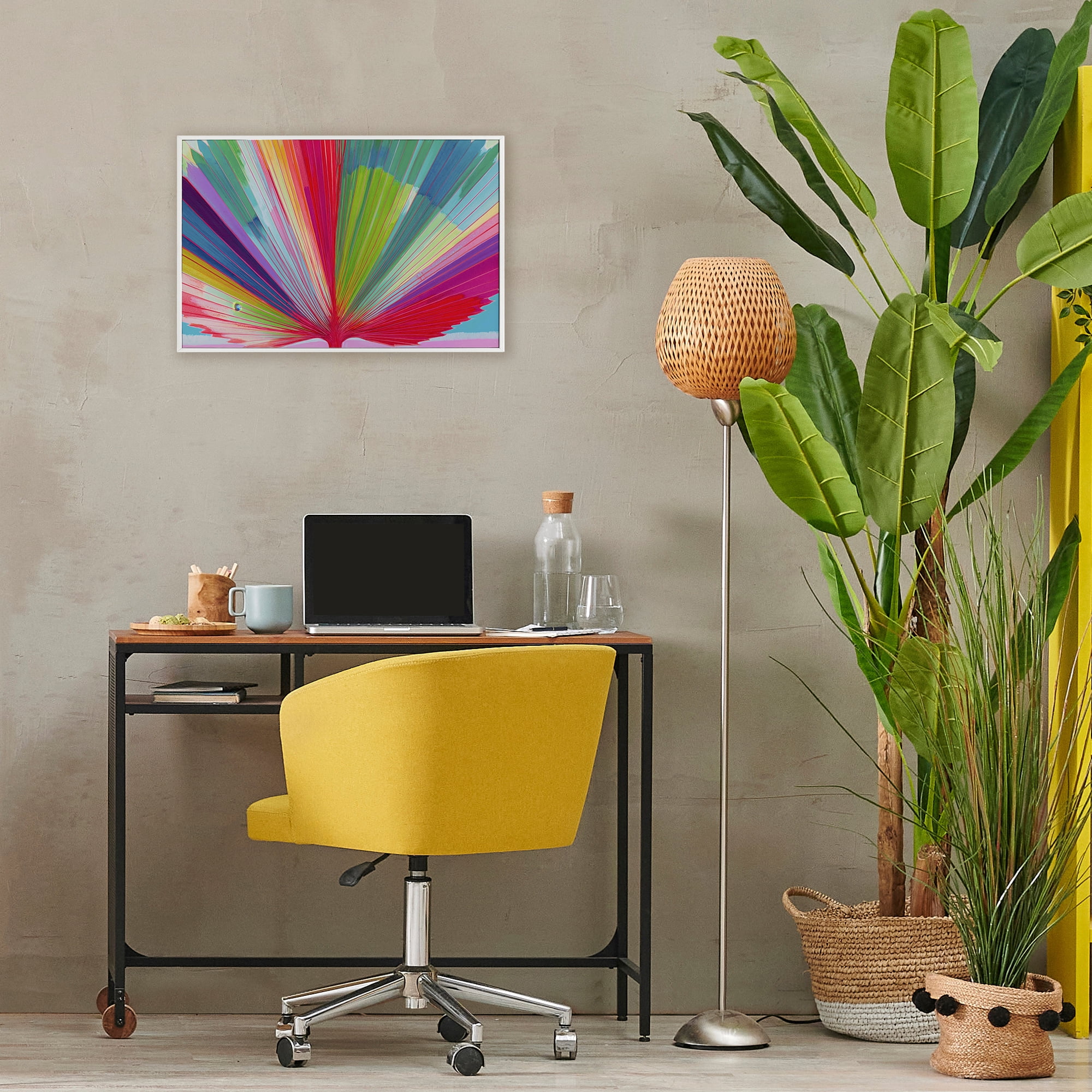 Stupell Industries Palm Fan In Spectrum White Framed Giclee Art, design by Chromatic Storm Studio
