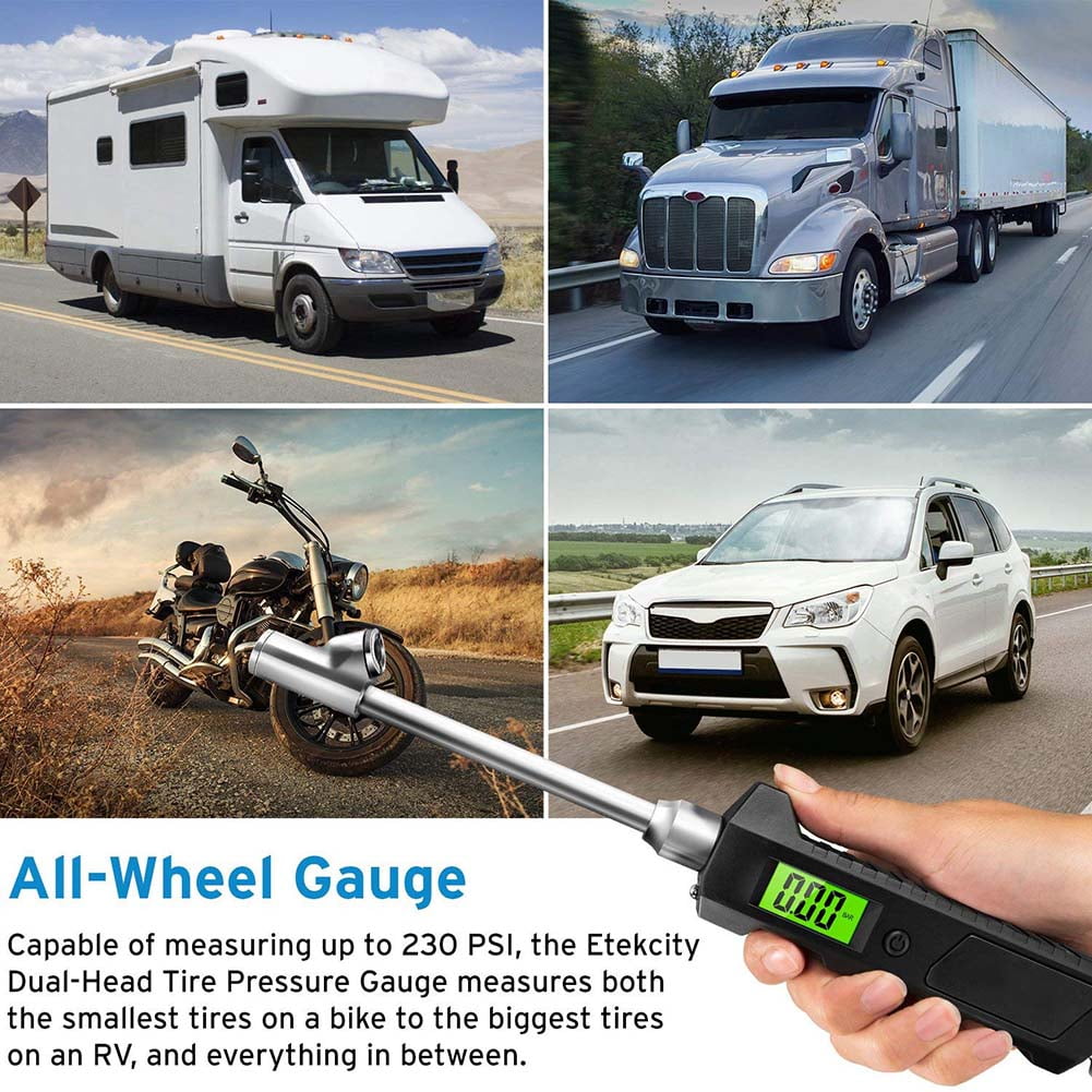 4 Setting with Backlight LCD and Flashlight Dual Head RV Heavy Duty Monitoring System Stainless Steel Made for Truck Bike Car Etekcity Digital Tire Pressure Gauge 230 PSI 4 Setting with Backlight LCD and Flashlight Dual Head RV Heavy Duty Monitoring System Stainless Steel Made for Truck Bike Car Etekcity Digital Tire Pressure Gauge 230 PSI