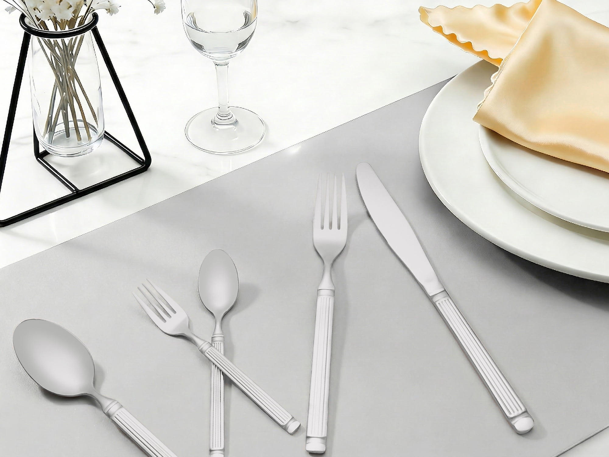 Unique Bargains Classic Mirror Polished Stainless Steel Flatware Set Silver 30pcs