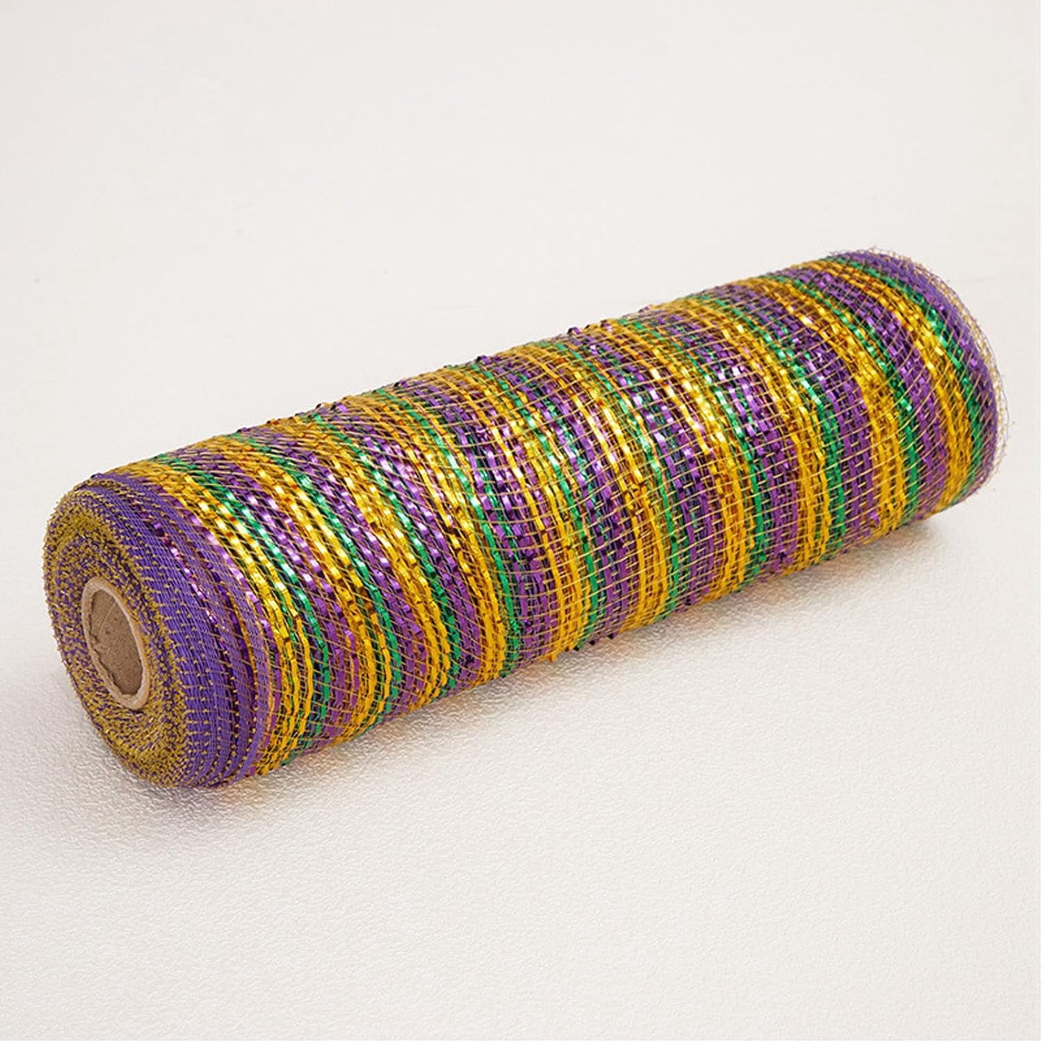 2 Rolls Mardi Gras Deco Mesh Ribbon, Gold Green Purple Metallic Stripe Mesh for Carnival Masquerade Halloween Wreath Swags Decorations(DSF)