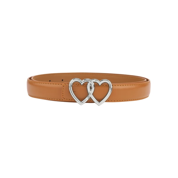 Cinturones de cuero sintético reversibles INSPIRE CHIC para mujeres, cinturón de 0.9" de ancho con hebilla de anillo de corazones dobles de metal para vestido 43.3x0.9" (LxA) rojo marrón