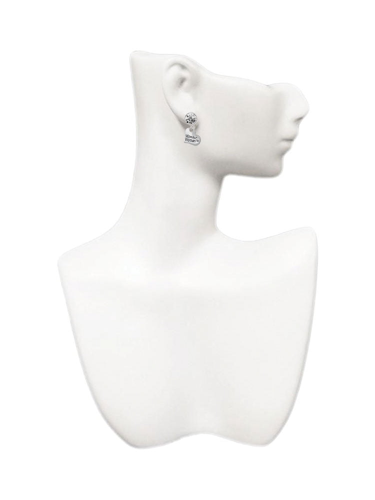 Silvertone Small Wonder Woman Heart Clear Crystal Clip On Earrings