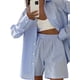 thumbnail image 4 of TxlixcTraje de 2 piezas, blusa de manga larga con cuello rayado / a cuadros + shorts de verano Txlixc moda, 4 of 4