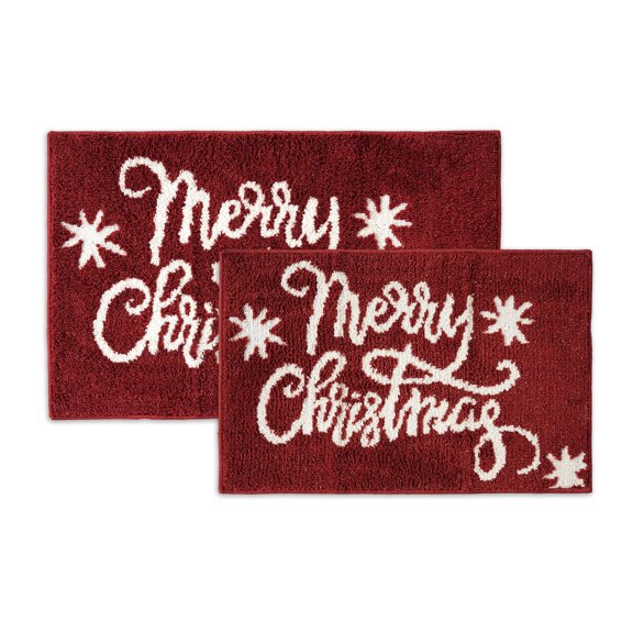LANE LINEN Christmas Red Microfiber Bathroom Rug Set, Non Slip, Machine Washable - 20'' x 32'' & 17'' x 24''