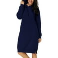 thumbnail image 4 of LUXUR Ladies Sweatshirt Dress Drawstring Hooded Dresses Pocket Pullover Hoodie Retro Solid Color Navy Blue L, 4 of 4