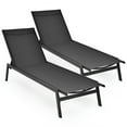 thumbnail image 1 of Patiojoy Chaise Longue de Patio 2 Pcs avec Dossier Réglable à 6 Positions et Tissu Respirant Noir, 1 of 8