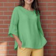thumbnail image 4 of Towmus 3/4 Length Sleeve Womens Tops 2025 Fall Crewneck Going Out Blouse Cotton Linen Casual Three Quarter Sleeve Shirts, 4 of 6