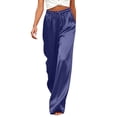 thumbnail image 2 of DeHolifer Women's Pants High Waisted Solid Color Wide Leg Drawstring Flowy Trousers with Pockets Blue XL, 2 of 7