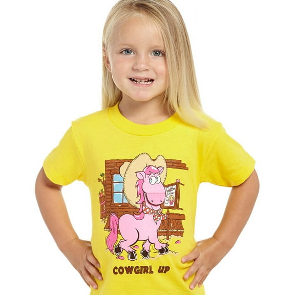Cowgirl Up Toddler Girls Yellow Cotton S/S T-Shirt Smile Horse Western M