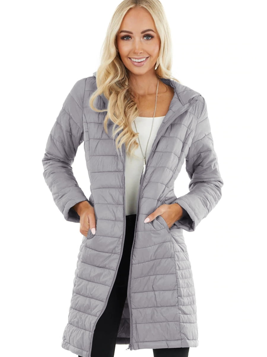 Remikst Women’s Winter Lightweight Hooded Coat Long Sleeve Warm Zipper Outwear Casual Mid Length