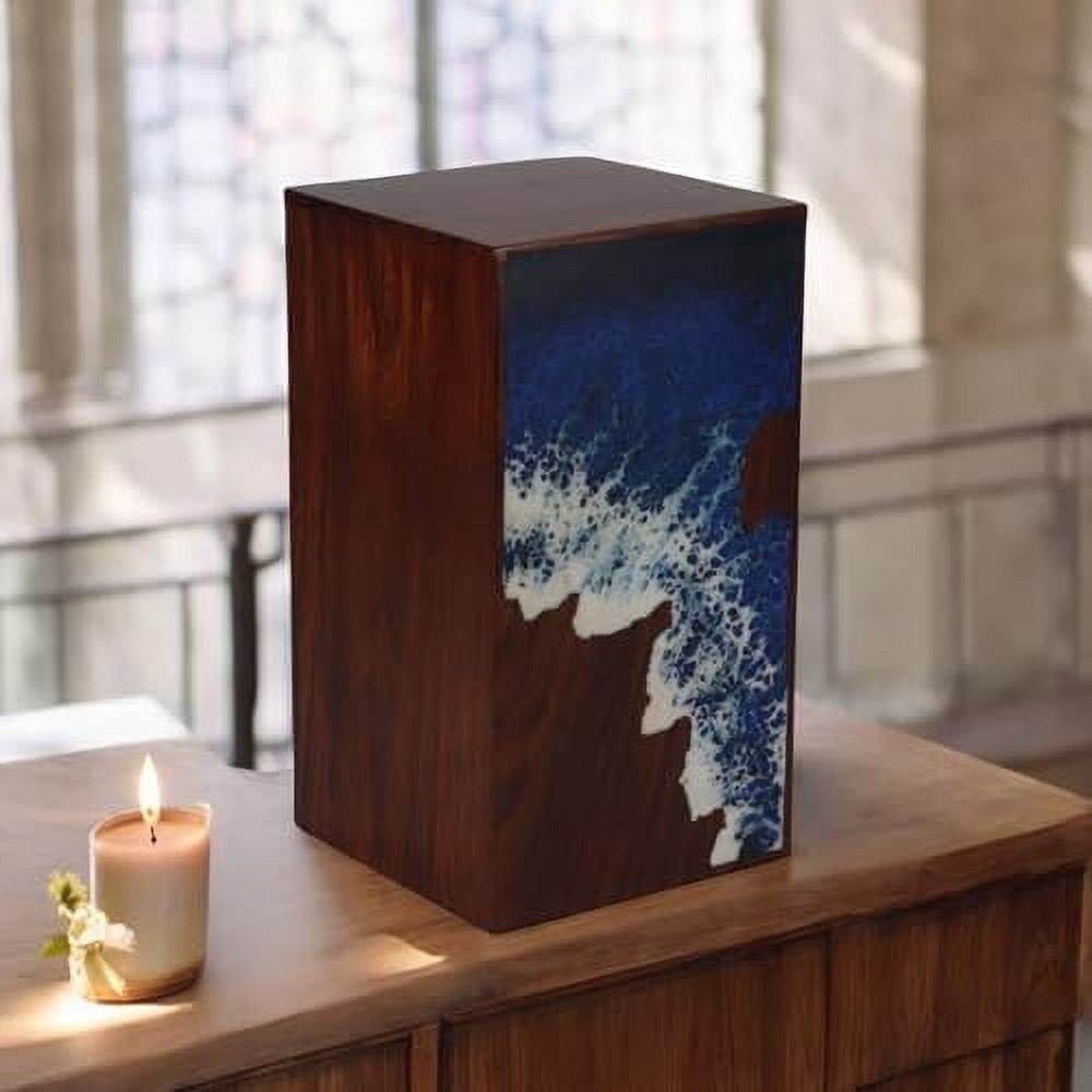 Wooden Cremation Urn for Human and Pet Ashes, Memorial Urn, Burial Urn, Keepsake Urn, Adult Urn with Epoxy Design (Large)