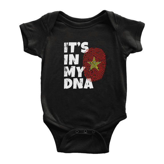 It's In My DNA Vietnamese Flag Country Pride Baby Clothes For Boy Girl (Black, 6-12 Months)