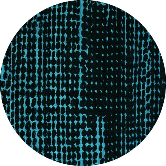 Ahgly Company Machine Washable Indoor Round Abstract Turquoise Blue Modern Area Rugs, 3' Round