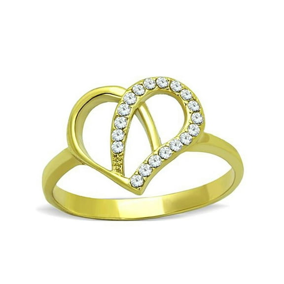 Women's Stainless Steel 316, 14K Gold Plated Zirconia Heart Shaped Fashion Ring Size 5