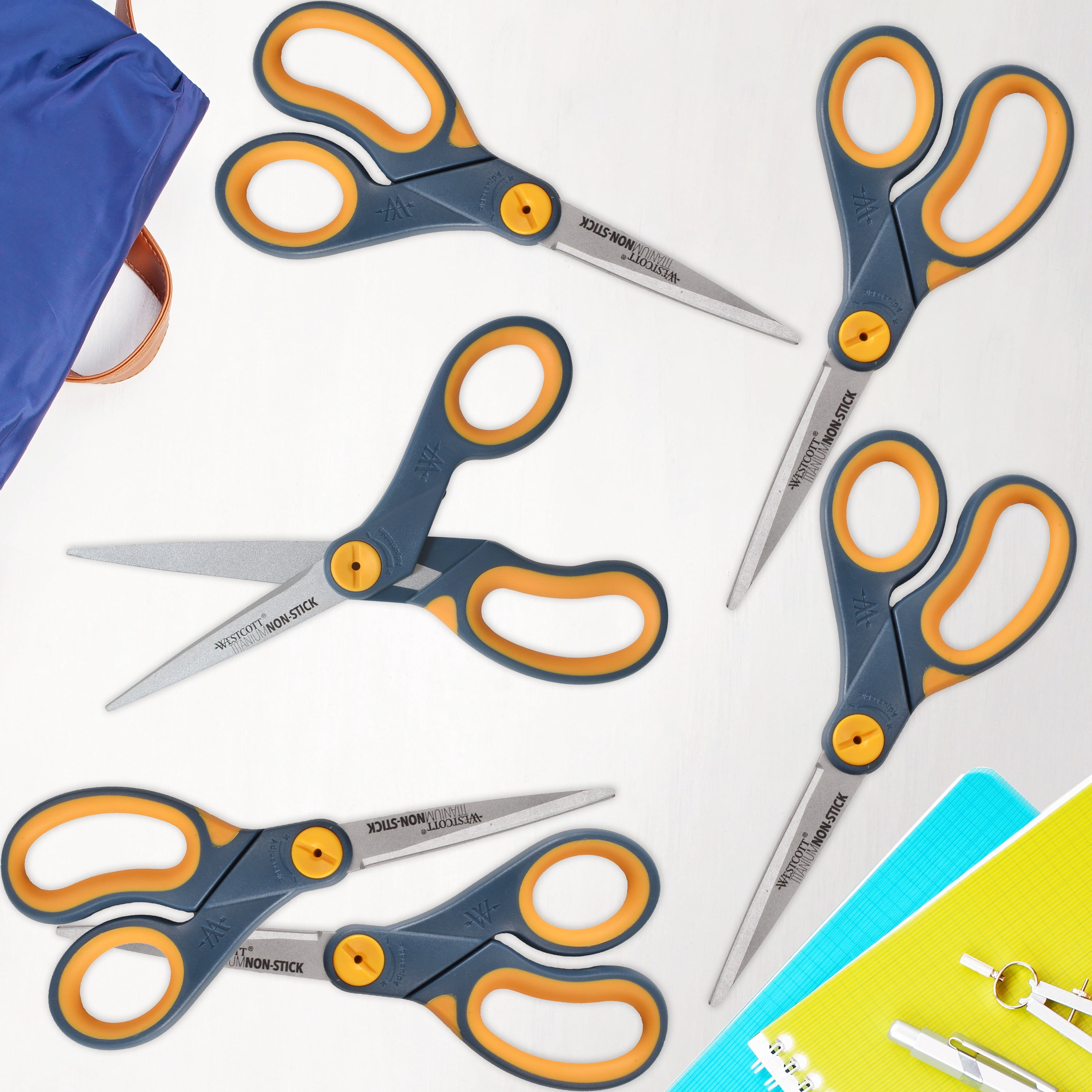 Westcott 8-Inch Titanium Non-Stick Scissors Set, Long-Lasting Blades, 6-Pack