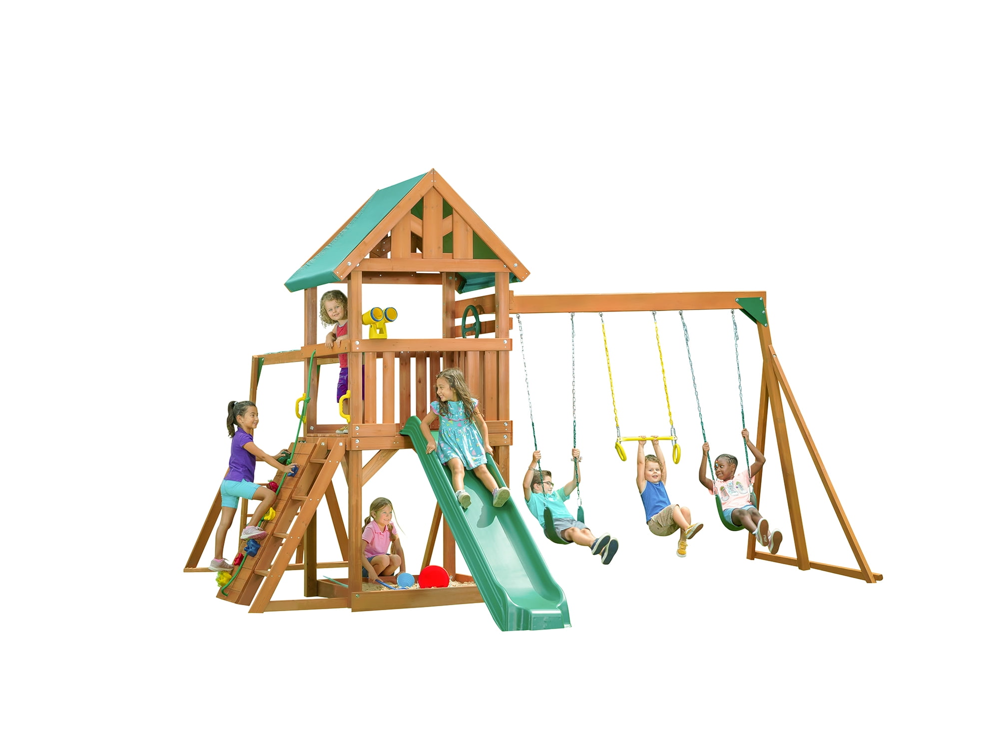 Creative Cedar Designs Mountain View Wooden Swing Sets with Tarp Roof with Multicolor