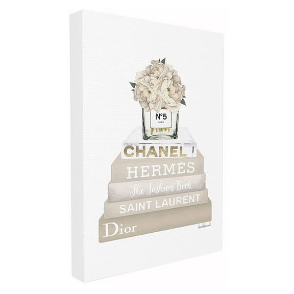 The Stupell Home Decor Collection High Fashion Bookstack with Tan Flowers Oversized Stretched Canvas Wall Art, 24 x 1.5 x 30